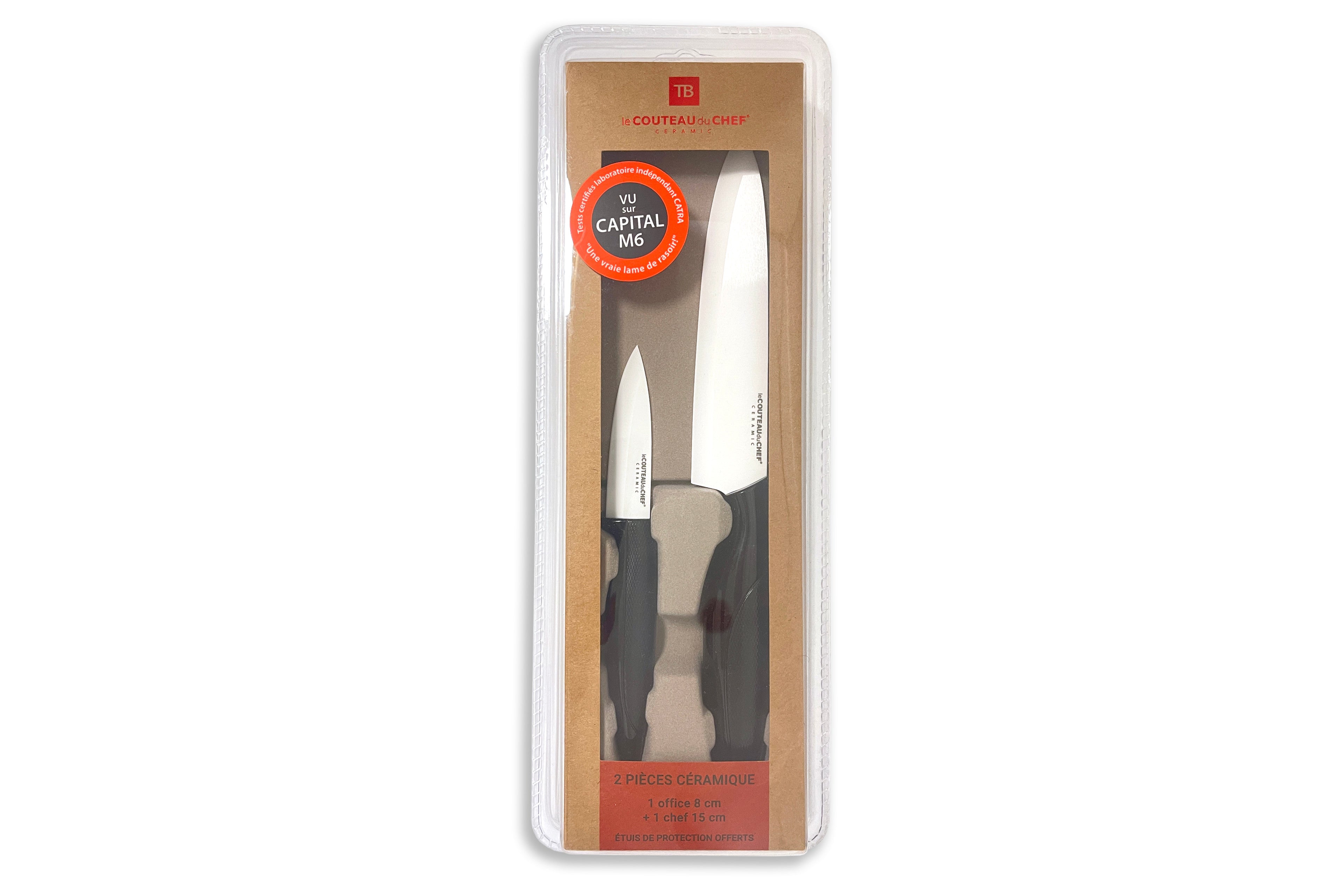 couteau d'office et chef lame céramique blanche pack
