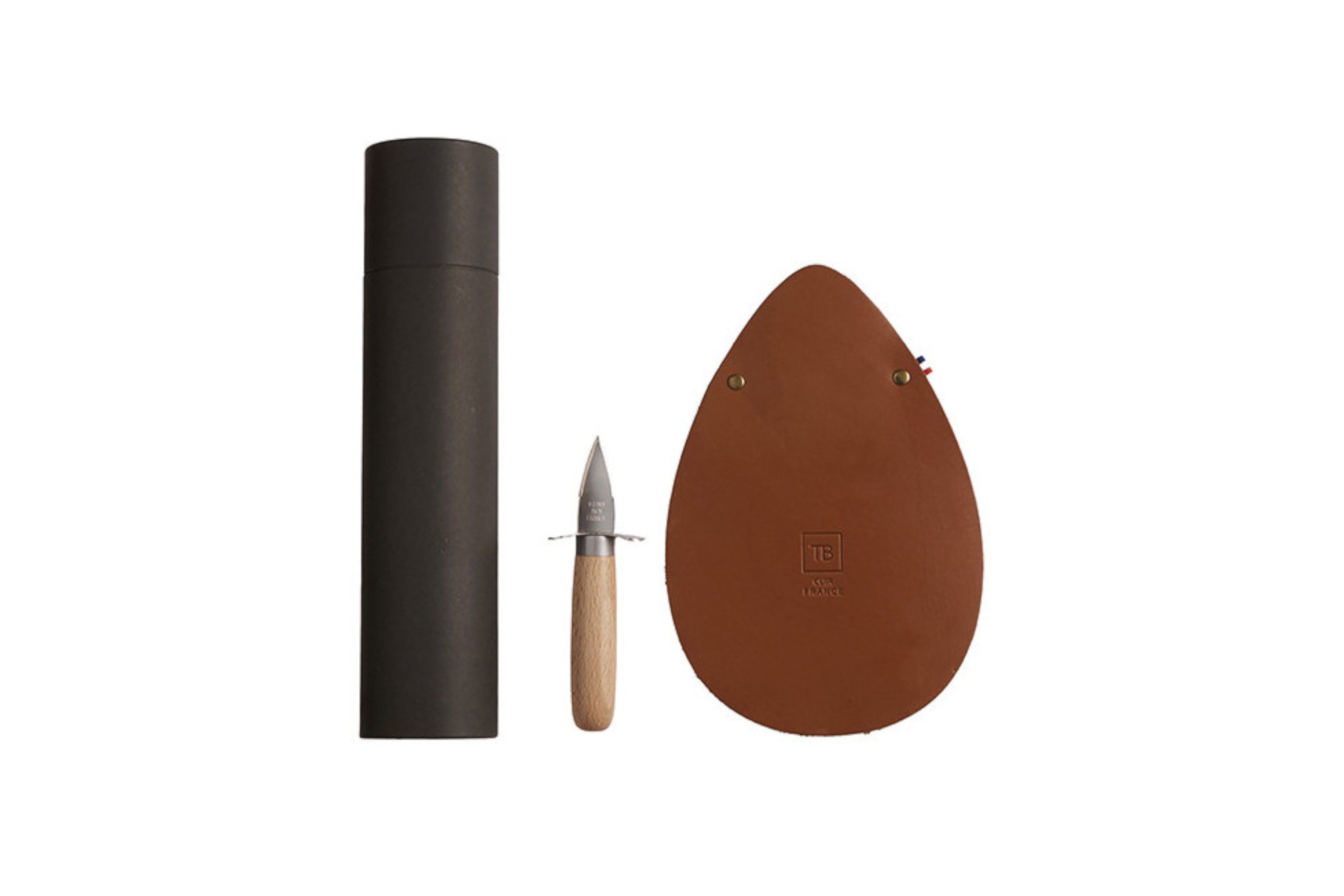 set de couteaux à huitre et gant en cuir